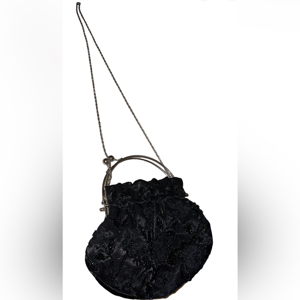 Beaded silk clutch purse with shoulder chain vintage